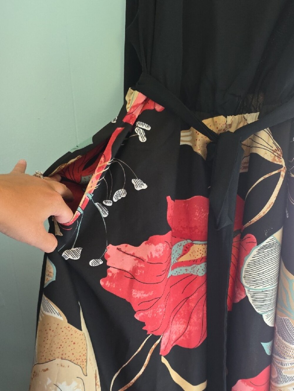 BloomChic (Size 18/20)Black Maxi Dress with Red and Teal Floral Print - Picture 3 of 6